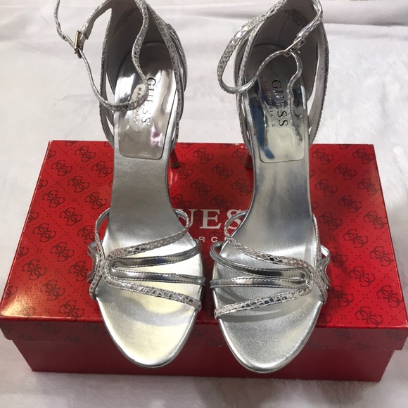 guess shoes silver heels